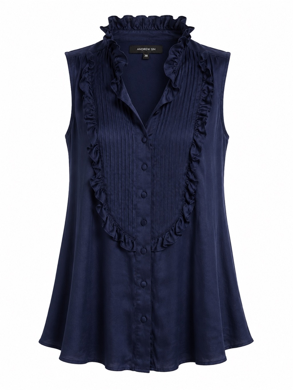 Andrew Gn Navy Ruffled Sleeveless Camisole